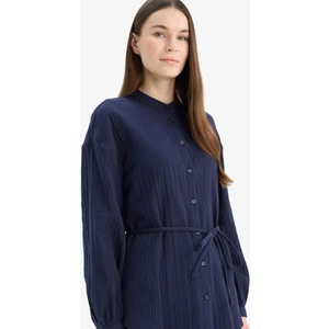 Relax Fit Basic Düz Bağcıklı Müslin Uzun Kollu Tesettür Gömlek Tunik E1107AX25SP