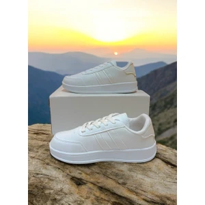 Beyaz Iki Bantlı Unisex Günlük Hafif Taban Sneaker Spor Ayakkabı