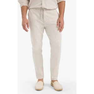 %100 Pamuk Keten Görünümlü Pantolon Beli Lastikli Slim Fit Dar Kesim Cepli Düz Paça D2671AX25SM