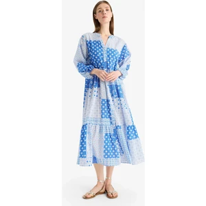 Tropikal Desenli Uzun Kollu Vual Plaj Elbisesi-Fall in Love E7745AX25SP