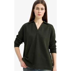 Relax Fit Polo Yaka Basic Düz Uzun Kollu Tişört E8681AX25SP