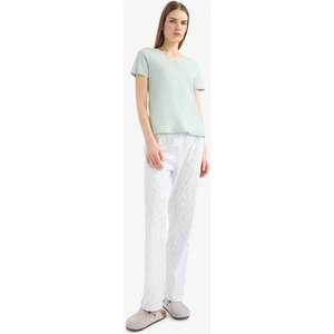 Regular Fit Pijama Takımı Kısa Kollu Üst Desenli Uzun Alt-Fall in Love E0266AX25SP