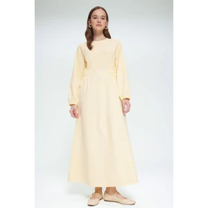 Relax Fit Bisiklet Yaka Keten Karışımlı Uzun Kollu Maxi Elbise F1342AX25SM