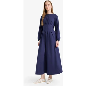 Regular Fit Bisiklet Yaka Uzun Kollu Maxi Elbise F2728AX25SP