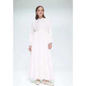 Relax Fit Bisiklet Yaka Kuşaklı Poplin Uzun Kollu Maxi Tesettür Elbise F1382AX25SM
