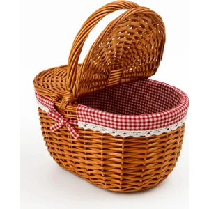 Yunusoğlu Home Kırmızı Ekoseli Kapaklı Piknik Sepeti 40X30X19 cm – Hasır Görünümlü Termoform Sepet
