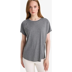 Bisiklet Yaka Taş Baskılı Kısa Kollu Tişört E9333AX25SM