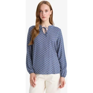 Regular Fit Bağcıklı Yaka Desenli Uzun Kollu Bluz N1809AZ25SP