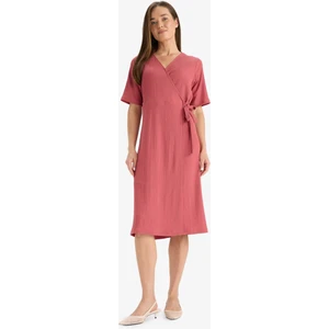 Regular Fit V Yaka Kruvaze Kapama Kısa Kollu Midi Yazlık Elbise F3913AX25HS