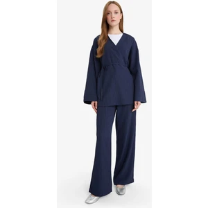 Relax Fit 2'li Takım Gofre Dokulu Uzun Kollu Kimono Pantolon F4095AX25SM