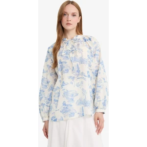 Relax Fit Çiçek Desenli Vual Uzun Kollu Gömlek Tunik F4558AX25HS