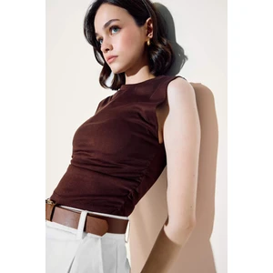 Slim Fit Dar Kesim Bisiklet Yaka Büzgülü Ribana Atlet F4422AX25SM