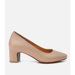 01AYH309910A330 KADIN Deri Bej Rahat Kalın Topuklu Ayakkabı