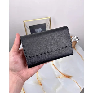 Hakiki Deri Saraciye Dikişli Çok Bölmeli Kadın Cüzdan 2095