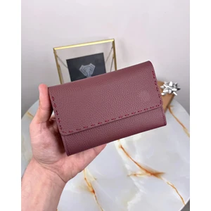 Hakiki Deri Saraciye Dikişli Çok Bölmeli Kadın Cüzdan 2095