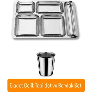 12 Parça Çelik Tabildot Set ( 6 Adet Tabldot ,6 Adet Bardak )