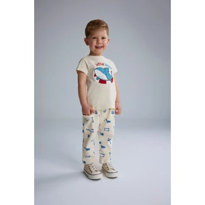 Erkek Bebek 2'li Takım Baskılı Kısa Kollu Waffle Tişört Beli Lastikli Alt