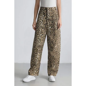 Baggy Fit Leopar Desenli Yüksek Bel Standart Boy Gabardin Pantolon D8149AX25SP