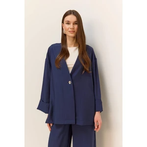 Relax Fit V Yaka Krinkıl Kumaş Uzun Kollu Tesettür Tunik E7983AX25SM