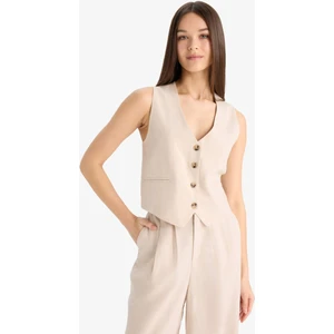 V Yaka Keten Karışımlı Blazer Yelek E6209AX25SP