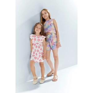 Kız Bebek Çiçekli Kısa Kollu Krinkıl Viskon Yazlık Elbise E8722A525SM