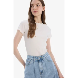 Fitted Bisiklet Yaka Basic Düz Fitilli Kaşkorse Kısa Kollu Beyaz Tişört K7064AZ25SM