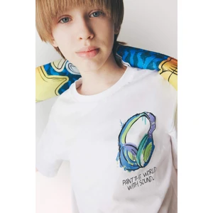 Erkek Çocuk Bisiklet Yaka Baskılı Kısa Kollu Tişört F0177A825SM