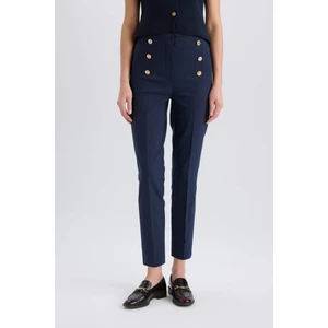 Skinny Fit Yüksek Bel Cepli Düğmeli Düz Paça Kumaş Pantolon E5431AX25SP