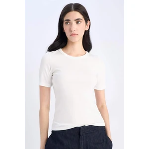 Slim Fit Dar Kesim Bisiklet Yaka Basic Düz Fitilli Kaşkorse Kısa Kollu Tişört C0097AX25SP