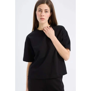Relax Fit Bisiklet Yaka Basic Düz Kısa Kollu Siyah Tişört C7630AX25SP