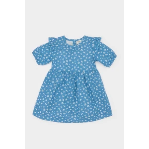 Kız Bebek Desenli Kısa Kollu Flamlı Poplin Elbise E5809A525SP