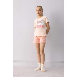 Kız Çocuk Pijama Takımı Baskılı Kısa Kollu Üst Beli Lastikli Şort E6227A825HS