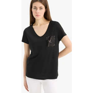Regular Fit V Yaka Payetli Kısa Kollu Tişört U3769AZ25SP