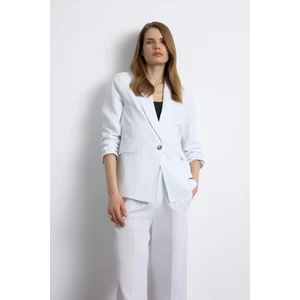 Oversize Geniş Kalıp Keten Karışımlı Beyaz Blazer Ceket Z2536AZ25SP