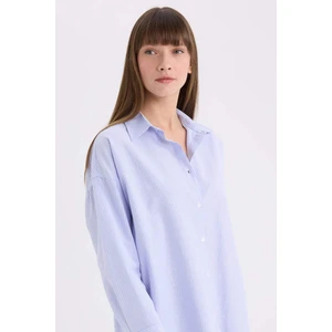 Oversize Geniş Kalıp Çizgili Oxford Uzun Kollu Gömlek D4512AX25SP