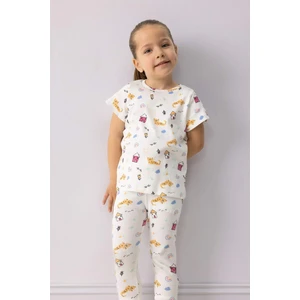 Kız Bebek Pijama Takımı Desenli Kısa Kollu Fitilli Kaşkorse Üst Beli Lastikli Uzun Alt E1540A525SM