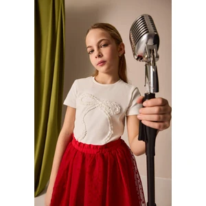 Kız Çocuk Slim Fit Dar Kesim Bisiklet Yaka Baskılı Kısa Kollu Tişört E0821A825SM