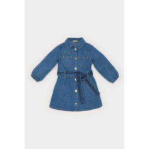 Kız Bebek Gömlek Yaka Uzun Kollu Kemerli Jean Elbise E0447A525SP