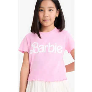 Kız Çocuk Barbie Fitted Bisiklet Yaka Ribana Kısa Kollu Tişört E2614A825SM