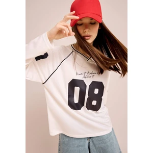 Coool Oversize Geniş Kalıp V Yaka Baskılı Forma Kumaşı Uzun Kollu Tişört E5370AX25SM