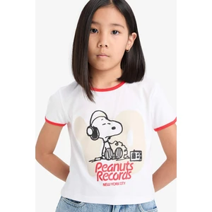 Kız Çocuk Snoopy Crop Bisiklet Yaka Kaşkorse Kısa Kollu Tişört E0869A825SM