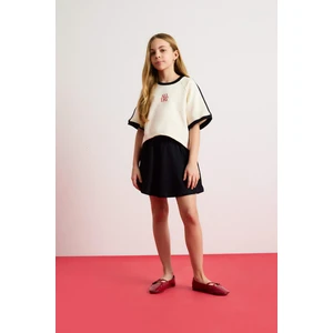 Kız Çocuk 2'li Takım Bisiklet Yaka Baskılı Kısa Kollu Tişört Etek E0416A825SM