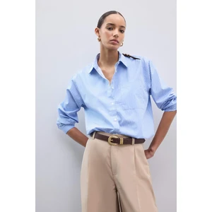 Coool Oversize Geniş Kalıp Çizgili Poplin Uzun Kollu Gömlek E5329AX25SP