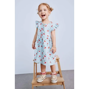 Kız Bebek Desenli Kısa Kollu Flamlı Poplin Yazlık Elbise E0645A525SM