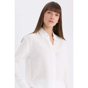 Oversize Geniş Kalıp Basic Düz Uzun Kollu Beyaz Gömlek E4350AX25SP