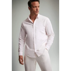 Regular Fit Polo Yaka Keten Yazlık Uzun Kollu Gömlek E1729AX25SP