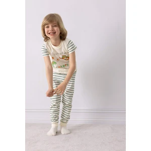Erkek Bebek Pijama Takımı Baskılı Kısa Kollu Penye Üst Çizgili Uzun Alt E0757A525SM