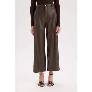 Culotte Yüksek Suni Deri Kışlık Pantolon Bel Crop Fit Crop D5251AX24AU