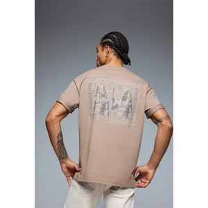 %100 Pamuk Oversize Geniş Kalıp Bisiklet Yaka Sırt Baskılı Kısa Kollu Tişört D9347AX25SP