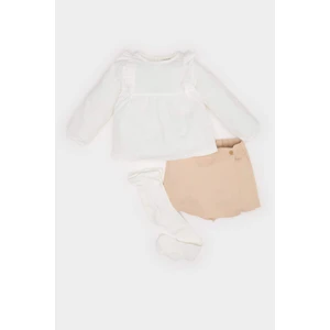 Kız Bebek 3'lü Takım Uzun Kollu Üst Beli Lastikli Şort Etek Külotlu Çorap D9318A525SP
